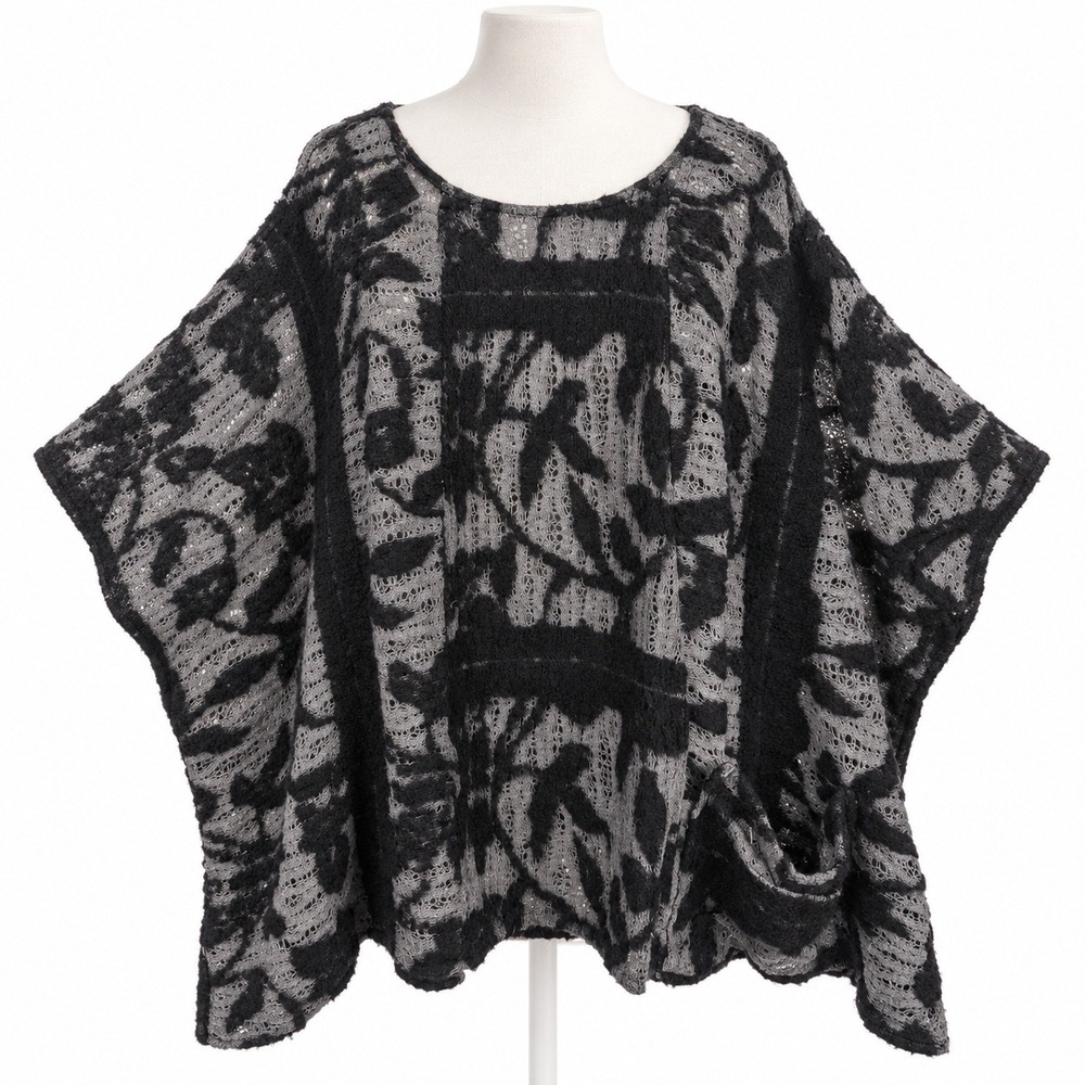 Transparente Black Label Wool Floral Lace Sweater Gray Quiet Luxury Art to Wear